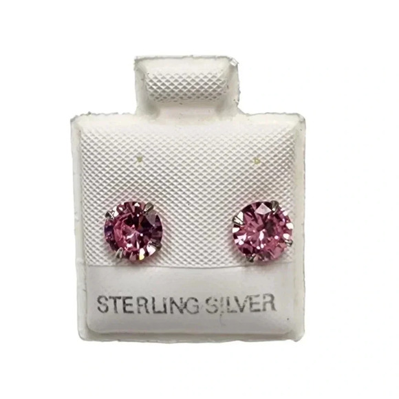 NWOT Sterling Silver Light Pink Cubic Zirconia Stud Earrings Post Back Closure - Picture 1 of 2